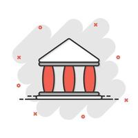 icono de edificio de banco en estilo cómico. ilustración vectorial de dibujos animados de arquitectura gubernamental sobre fondo blanco. concepto de negocio de efecto de salpicadura exterior del museo. vector