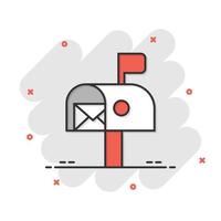 Mailbox icon in comic style. Postbox cartoon vector illustration on white isolated background. Email envelope splash effect business concept.