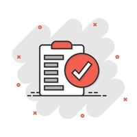 Document checkbox icon in flat style. Test vector illustration on white isolated background. Contract business concept.