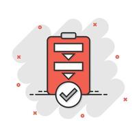 Procedure list icon in comic style. Document project cartoon vector illustration on white isolated background. Checklist splash effect business concept.