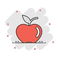 icono de manzana en estilo cómico. ilustración de vector de dibujos animados de fruta fresca sobre fondo blanco aislado. concepto de negocio de efecto de salpicadura de comida jugosa.