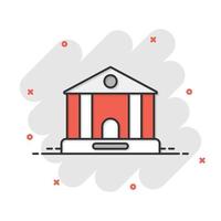 icono de construcción en estilo cómico. ilustración de vector de dibujos animados de museo sobre fondo blanco aislado. concepto de negocio de efecto de salpicadura de torre de la ciudad.