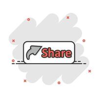 Share button icon in comic style. Arrow cartoon sign vector illustration on white isolated background. Send file splash effect business concept.