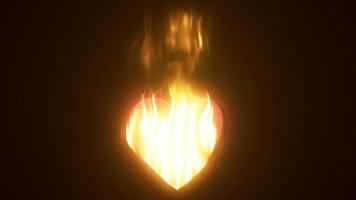 abstraktes feuriges brennen in flammenliebevollem herz zum valentinstag auf dunklem hintergrund. Video 4k, Bewegungsdesign