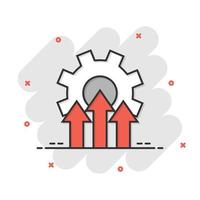 Improvement icon in comic style. Gear project cartoon vector illustration on white isolated background. Productivity splash effect business concept.