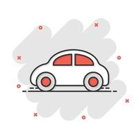 icono de coche en estilo cómico. ilustración de vector de dibujos animados de vehículo de automóvil sobre fondo blanco aislado. concepto de negocio de efecto de salpicadura de sedán.