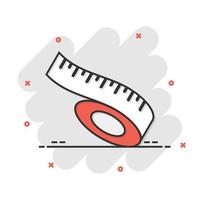 Measure tape icon in comic style. Ruler cartoon sign vector illustration on white isolated background. Meter splash effect business concept.