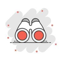 icono binocular en estilo cómico. buscar ilustración vectorial de dibujos animados sobre fondo blanco aislado. concepto de negocio de efecto de salpicadura de zoom. vector