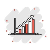 Chart graph icon in comic style. Arrow grow cartoon vector illustration on white isolated background. Analysis splash effect business concept.