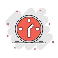 Clock icon in comic style. Watch cartoon vector illustration on white isolated background. Timer splash effect business concept.