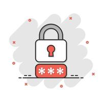 Login icon in comic style. Password access cartoon vector illustration on white isolated background. Padlock entry splash effect business concept.