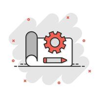 Prototype icon in comic style. Startup cartoon vector illustration on white isolated background. Model development splash effect business concept.