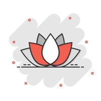 Lotus icon in comic style. Flower leaf cartoon vector illustration on white isolated background. Blossom plant splash effect business concept.