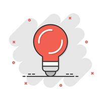 Light bulb icon in comic style. Lightbulb cartoon vector illustration on white isolated background. Lamp idea splash effect business concept.