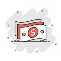 Money stack icon in comic style. Exchange cash cartoon vector illustration on white isolated background. Banknote bill splash effect business concept.