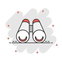 icono binocular en estilo cómico. buscar ilustración vectorial de dibujos animados sobre fondo blanco aislado. concepto de negocio de efecto de salpicadura de zoom. vector