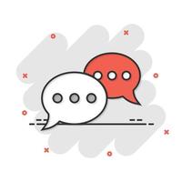 Speak chat sign icon in comic style. Speech bubbles cartoon vector illustration on white isolated background. Team discussion button splash effect business concept.