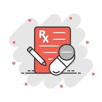 Prescription icon in flat style. Rx document vector illustration on white isolated background. Paper business concept.