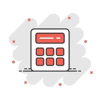 Calculator icon in comic style. Calculate cartoon vector illustration on white isolated background. Calculation splash effect business concept.