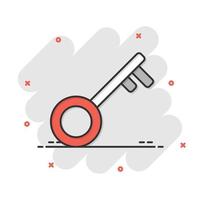 Key icon in comic style. Password cartoon vector illustration on white isolated background. Access splash effect business concept.