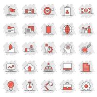 Business icons set in comic style. Finance strategy cartoon vector illustration on white isolated background. Marketing splash effect business concept.