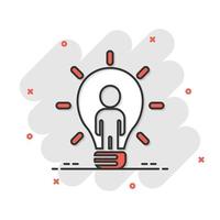 People with bulb icon in comic style. idea cartoon vector collection illustration on white isolated background. Brain mind splash effect business concept.