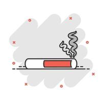 Cigarette icon in comic style. Smoke cartoon vector illustration on white isolated background. Nicotine splash effect business concept.