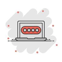 Laptop with password icon in flat style. Computer access vector illustration on white isolated background. Padlock entry business concept.