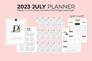 July Daily Planner 2023 vector