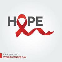 tipografía de cinta de esperanza. 4 de febrero dia mundial contra el cancer vector