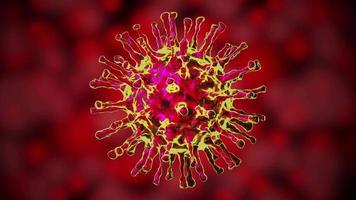 Rotating Coronavirus, Covid-19 Virus Molecule, Red Background