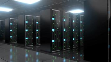 muitos servidores de rack em um data center bruto, hospedagem, conceito de armazenamento video