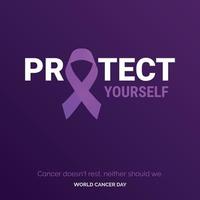 Protect Yourself Ribbon Typography. Cancer doesn't rest. neither should we - World Cancer Day vector