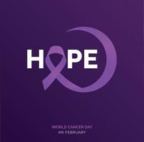 Hope Ribbon Typography. 4th February World Cancer Day vector