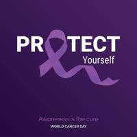 Protect Yourself Ribbon Typography. Awareness is the cure - World Cancer Day vector