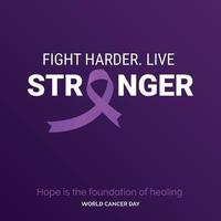 Fight Harder Ribbon Typography. Live Stronger Ribbon Typography. Hope is the foundation of healing - World Cancer Day vector