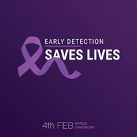 Early Detection Saves Lives Ribbon Typography. 4th Feb World Cancer Day vector