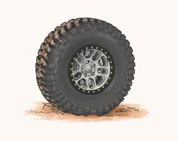 Dirty truck wheel. Mud and dirt. Vector illustration