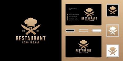 restaurant logo, trendy retro style illustration. Cross silhouette of chef knife and hat and business card inspiration vector