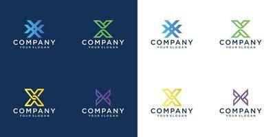 una colección colorida de diseños de logotipos de letras x en planos minimalistas modernos abstractos para empresas vector