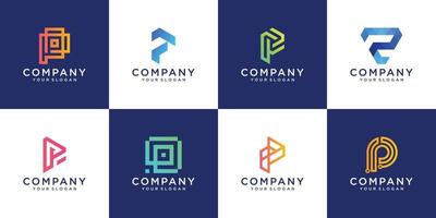 una colección de diseños de logotipos de letras p en planos minimalistas modernos abstractos para empresas vector