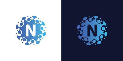 molecule initial Letter N Logo design , Lab Logo Design Element , Design Vector with Dots