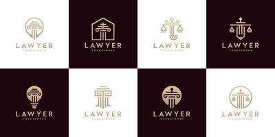 conjunto de símbolos de la ley de justicia bufete de abogados, bufete de abogados, servicios de abogados, plantillas de diseño de logotipos de lujo vector