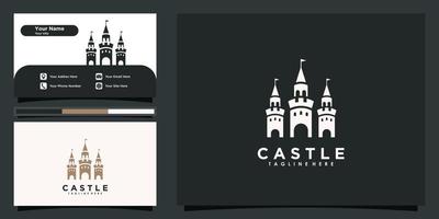 inspiración para el diseño del logotipo del castillo con tarjeta de visita vector