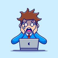 Man Employee Panic With Laptop Cartoon Vector Icon Illustration. People Technology Icon Concept Isolated Premium Vector. Flat Cartoon Style