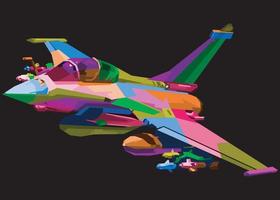 Colorful fighter plane in pop art style isolated on black background vector