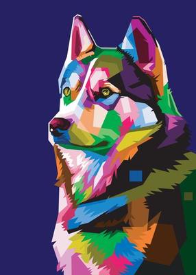 colorful dog head with cool isolated pop art style backround. WPAP style