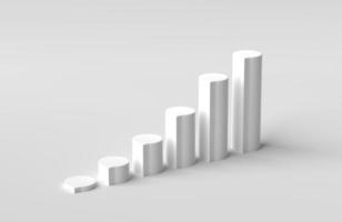 Growing graph bar diagram on white background. minimalist graph of income growth. 3D rendering, 3D illustration. photo