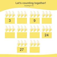 Mathematic counting worksheet. Math activity, count and write the missing numbers, math multiples. Educational printable math worksheet for children. Vector File.