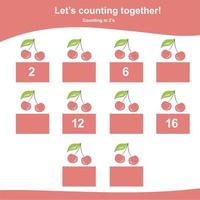 Mathematic counting worksheet. Math activity, count and write the missing numbers, math multiples. Educational printable math worksheet for children. Vector File.